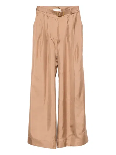 Zimmermann Pleated Belted Trousers In Brown