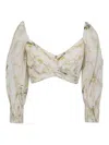 Zimmermann Acacia Birds-print Cropped Blouse In White
