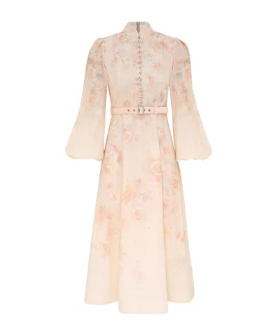 Zimmermann Crush Buttoned Midi Dress In Ciara Floral In Pink