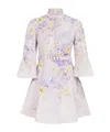 Zimmermann Floral Pattern Dress With High Neckline And Puffed Sleeves In White
