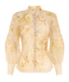 Zimmermann Crush Floral-print Linen-blend Blouse In Nude