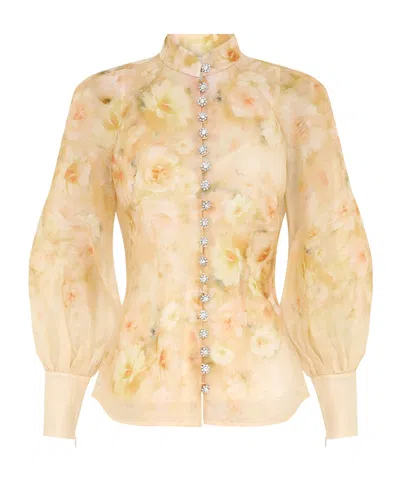 Zimmermann Crush Floral-print Linen-blend Blouse In Multicolor
