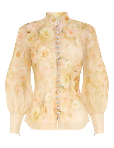 Zimmermann Crush Floral-print Linen-blend Blouse In Multicolor