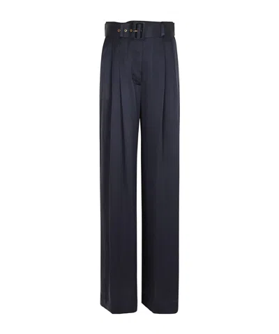 Zimmermann High Waist Silk Wide Leg Trousers In Black