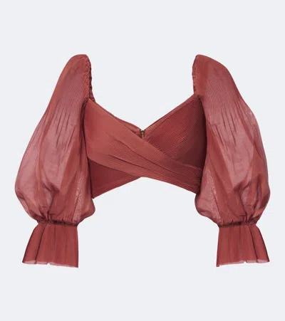 Zimmermann Pleated Cropped Top In Pink