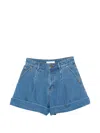 Zimmermann Pleated Denim Shorts With Cuff In Blue