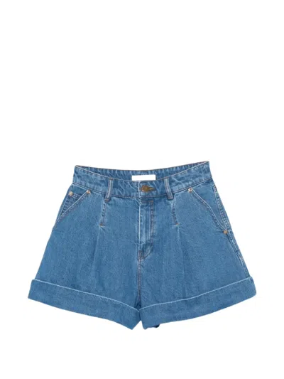 Pre-owned Zimmermann Pleated Denim Shorts In Blue