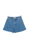 Zimmermann Pleated Denim Shorts With Cuff In Blue