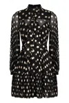 Zimmermann Polka Dot Long Sleeve Pleated Minidress With Removable Pussy Bow In Black