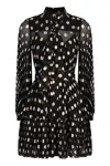 Zimmermann Polka Dot Long Sleeve Pleated Minidress With Removable Pussy Bow In Black