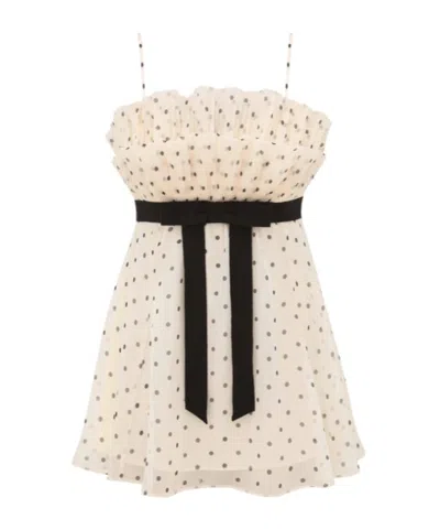 Zimmermann Pleated Bow-detailed Polka-dot Chiffon Top In Neutral