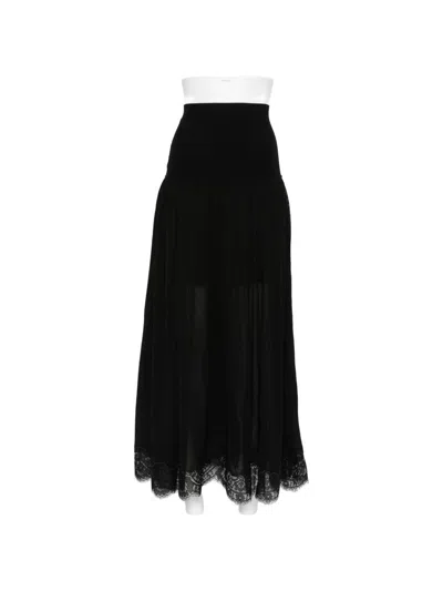 Zimmermann Pleated Lace Maxi Skirt In Black