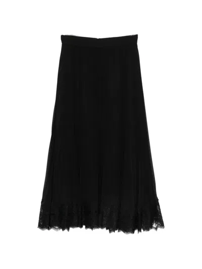 Zimmermann Pleated Lace-trim Midi Skirt In Black