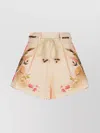 Zimmermann Ascension Belted Bead-embellished Floral-print Linen Shorts In Multi