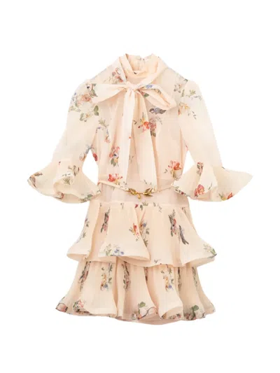 Zimmermann Pleated Long-sleeve Mini Dress In Multi