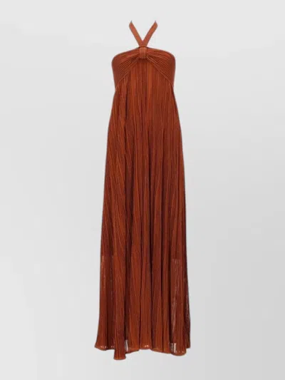 Zimmermann Pleated Maxi Beach Dress Open Back Straps In Brown