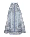 Zimmermann Matchmaker Printed Linen And Silk-blend Midi Skirt In Gray