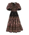 Zimmermann Black Pleated Midi Dress In Brown