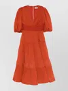 Zimmermann Pleated Midi Dress Deep V-neck