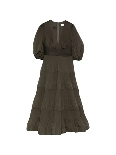 Zimmermann Pleated Midi Dress In Green