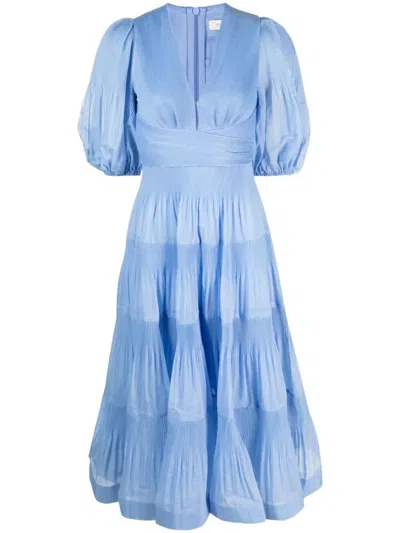 Zimmermann Pleated Midi Dress In Light Blue