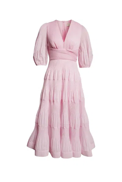 Zimmermann Pleated Midi Dress In Pink