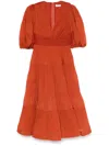 Zimmermann Pleated Midi Dress Deep V-neck In Red