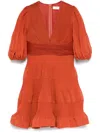 Zimmermann Pleated Midi Dress Deep V-neck In 红色