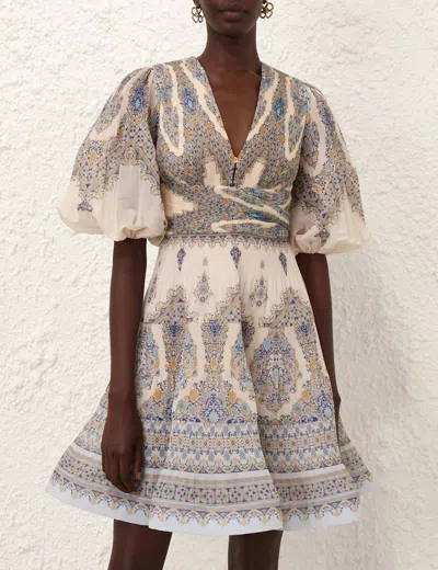 Zimmermann Pleated Mini Dress In Blue Paisley
