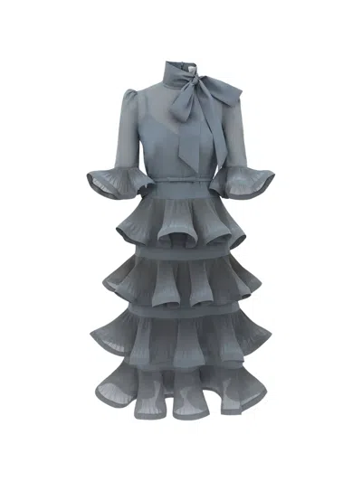 Zimmermann Pleated Ruffled Midi Dress In Grau