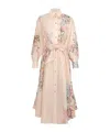 Zimmermann Halliday Belted Floral-print Linen Midi Shirt Dress In Nude