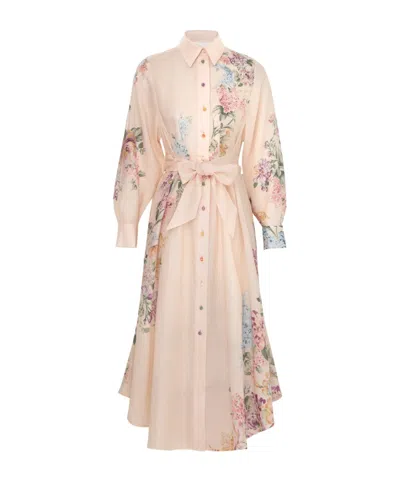 Zimmermann Halliday Belted Floral-print Linen Midi Shirt Dress In Multi
