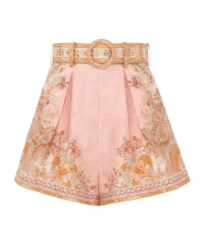 Zimmermann Acacia Linen Tuck Shorts In Multi