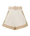 Zimmermann Waverly Linen Embroidered Tuck Shorts In White