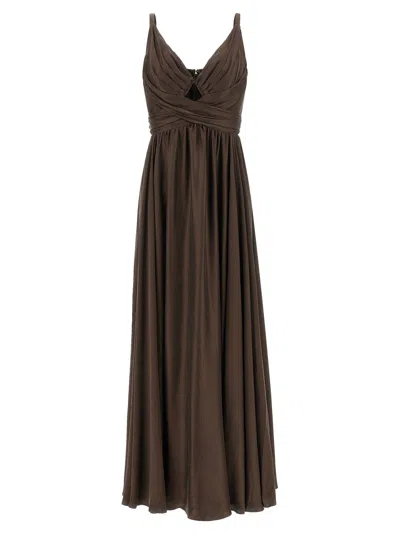 Zimmermann Pleated Silk V-neck Dress In Brown