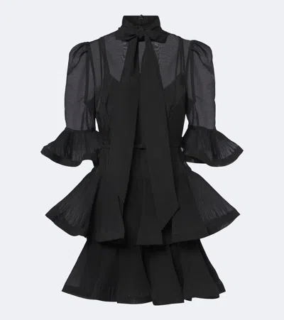 Zimmermann Pleated Tie-neck Minidress In Multi