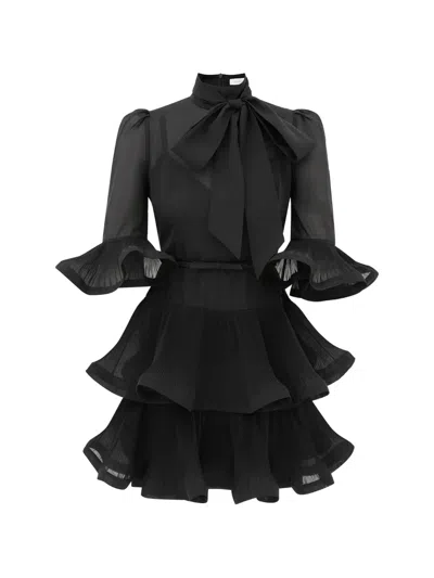 Zimmermann Pleated Tiered Dress In Black