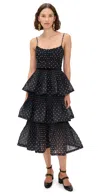 Zimmermann Pleated Tiered Midi Dress In Black Cream Polka Dot In Black