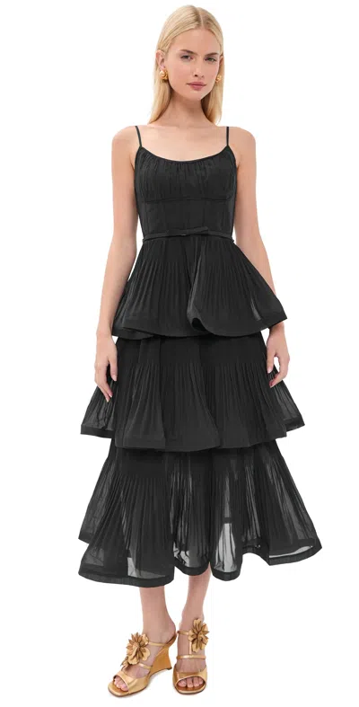 Zimmermann Pleated Tiered Midi Dress Bottle Green