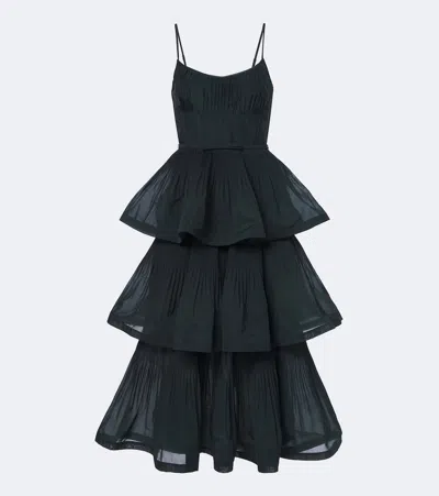 Zimmermann Belted Tiered Chiffon Midi Dress In Green