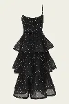 Zimmermann Pleated Tiered Midi Dress In Black Cream Polka Dot In Black