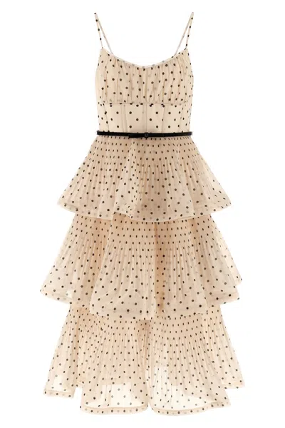 Zimmermann Pleated Tiered Midi Dresses Beige In Multi