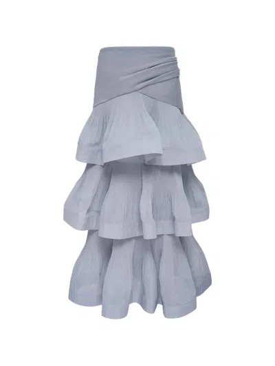Zimmermann Pleated Tiered Midi Skirt In Blue