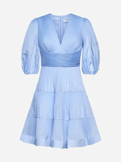 Zimmermann Pleated Mini Dress In Blue