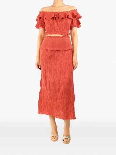 Pre-owned Zimmermann Plissé Skirt And Top Set In Orange
