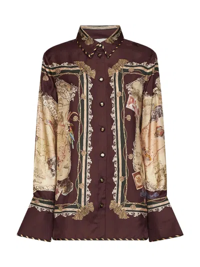 Zimmermann Plum Printed Silk Twill Valiant Shirt