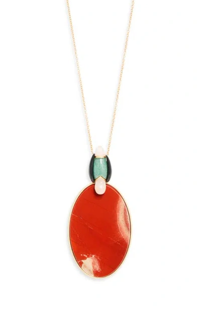 Zimmermann Plume Long Pendant Necklace In Red