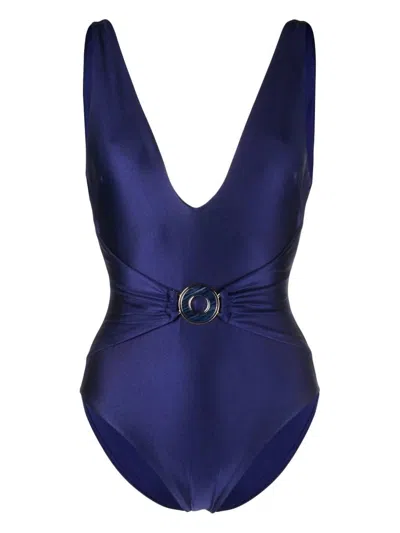 Zimmermann Plunge Circle Link Swimsuit In Navy Blue