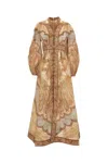 Zimmermann Plunge Linen Midi Dress In Brown