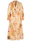 Zimmermann 'plunge' Low-cut Linen Dress In Multi
